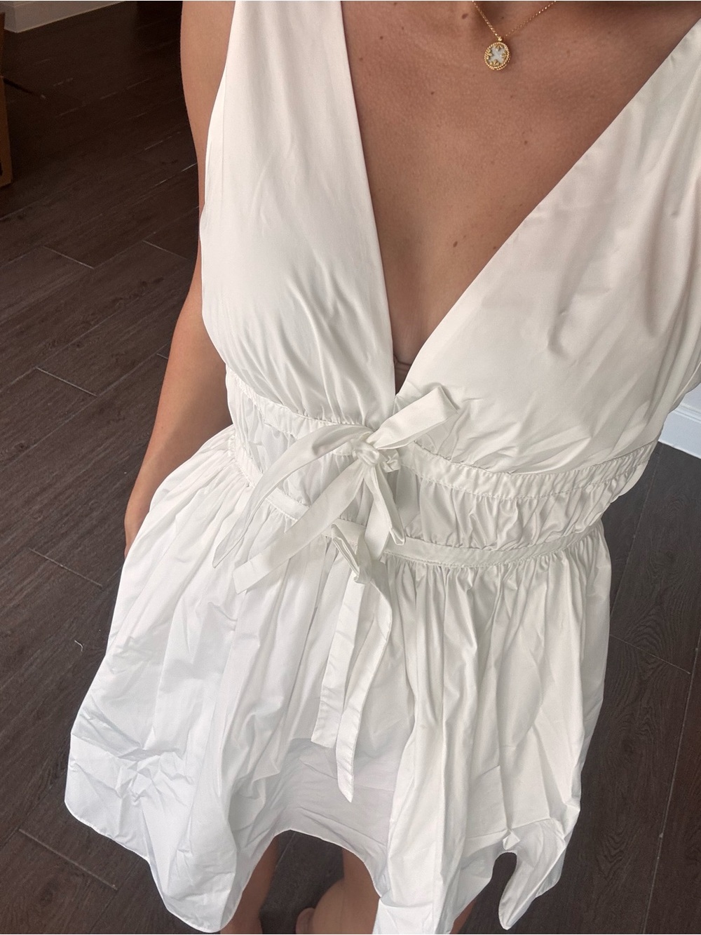 Amanda Uprichard White Tie-Front Sleeveless V-Neck Dress